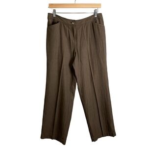 J. Jill Brown Silk Cotton Herringbone Straight Leg Pants Womens 12P Petite